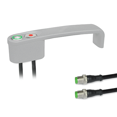 Cabinet U-Handles, Zinc Die Casting, with Electrical Switching Function / with Indicator Light, Type TK Button, with LED, red / green (bi-color), with Installation position 2, Cable with plug