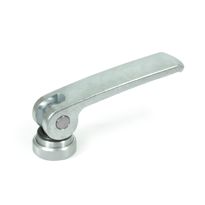 Stainless Steel-Clamping levers with eccentrical cam with internal thread, Type A, Plastic contact plate with setting nut