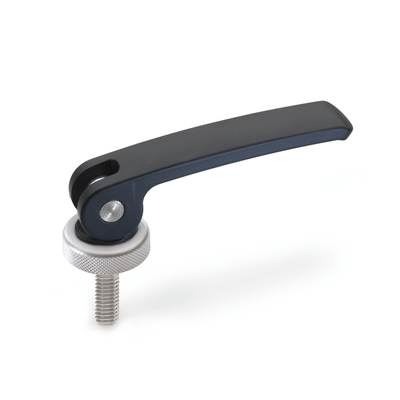 Clamping levers with eccentrical cam with threaded stud, Type A, Plastic contact plate with setting nut