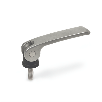 Stainless Steel-Clamping levers with eccentrical cam with threaded stud, Type A, Plastic contact plate with setting nut