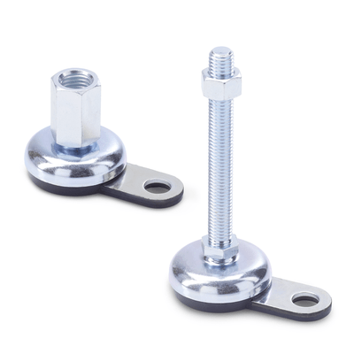 Levelling feet, Steel sheet metal, with rubber pad, with fixing lug