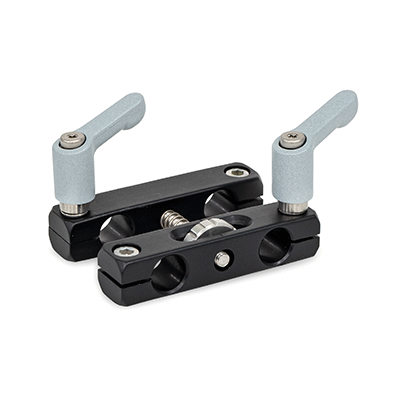 Parallel mounting clamps with adjustable spindle, Aluminum, Type K, with two hand levers and two socket cap screws