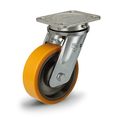 Mould-on polyurethane wheels with electro-welded steel bracket for heavy loads
