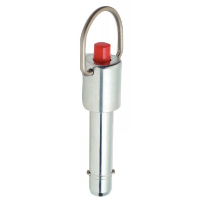 Broche de centrage à ergots inox à anneau pivotant - Bouton polyamide - Corps acier