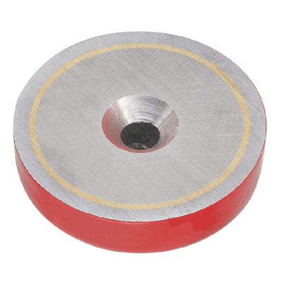 Aimant plat acier laqué, pour vis tête fraisée, avec plaque de fer