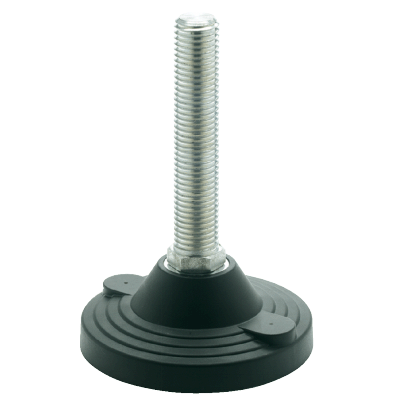 Pied technopolymère avec trou de fixation et tige filetée acier - Avec disque antiglisse - Sans écrou