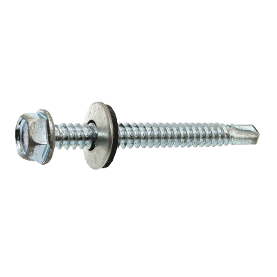 HEXAGON HEAD WITH FLANGE SELF DRILLING SCREW WITH EPDM BONDED WASHER Ø16 DIN 7504 K - ZINC PLATED