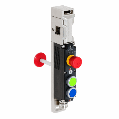 MGBS-AR, M23, emergency stop, 2 pushbuttons, with escape release, door hinge on right