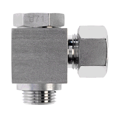 Banjo elbow fittings, sealing with metal seal-edge ring