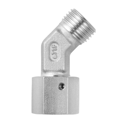 Adjustable elbow connectors 45° with taper and O-ring, pre-assembled on tapered nipple side, ISO 8434-1-SWOE
