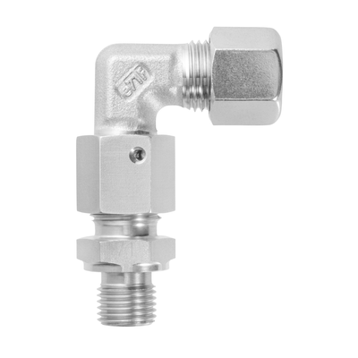 Adjustable male adaptor elbow fittings with taper and O-ring with male adaptor connector, sealing edge form B acc. DIN 3852-2
