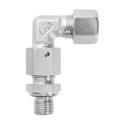 Adjustable male adaptor elbow fittings with taper and O-ring with male adaptor connector, profile sealing ring form E acc. ISO 1179-2