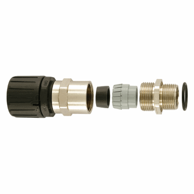 Straight conduit fitting with integral cable strain relief