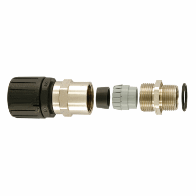 Straight conduit fitting with integral cable strain relief