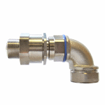 90 degree elbow, external thread, nickel plated brass, flameproof barrier gland with swivel female thread for LTP / LTPHC / LTPLFH / LTPUL / LTPSS / LTPPU / LTBRDP / LTBRDLFH conduits.