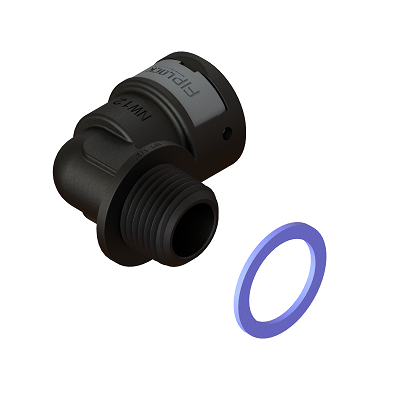 Fitting 90° curved elbow, NPT, plastic thread