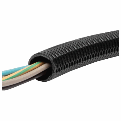 Slit, overlapping corrugated conduit