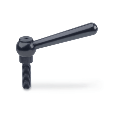 Adjustable clamping lever with bolt, angled handle