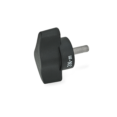 Torque limiting wing screw, with screw