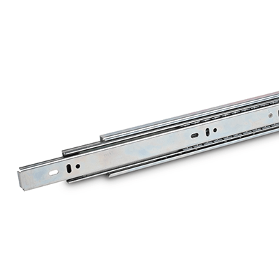 Telescopic slides, Type F, with rubber stop, locking device in back, detach function, Identification no. 1, Fastening using through-holes