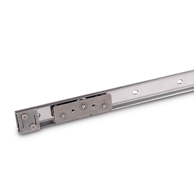 Stainless Steel-Linear guide rail systems, Type A3, with one cam roller carriage with 3 rollers, Identification no. 2, with two end stops