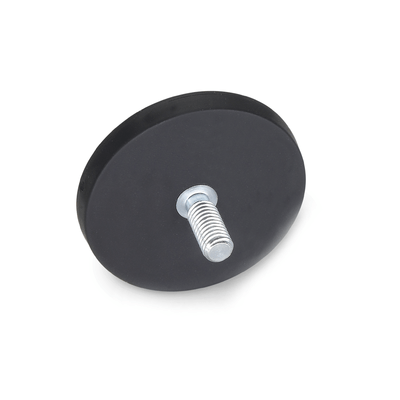 Retaining magnets, disc-shaped, with threaded stud, with rubber jacket