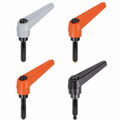 Adjustable Clamping Levers, with clamping screw with plastic/brass thrust pin