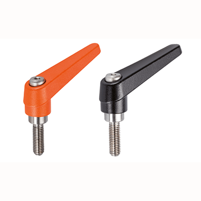 Adjustable Clamping levers, with axial bearing from stainless steel, with screw