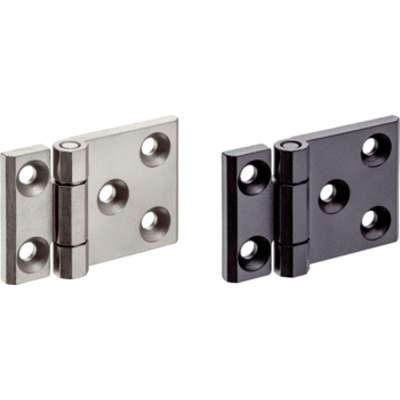 Hinges stainless steel, elongated on one side / one-sided with additional mounting hole