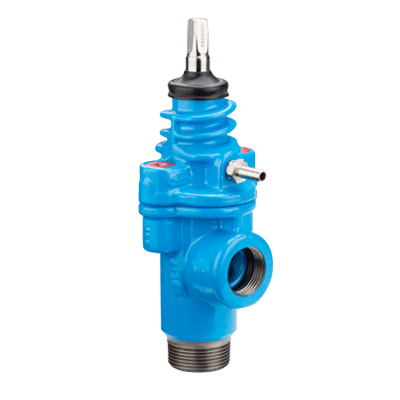 Threaded service valve for vertical installations with self-drainage