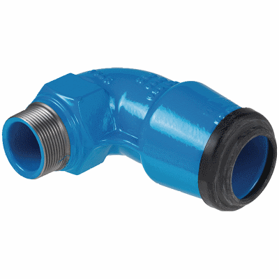 Raccord à emboîtement 90° en fonte, avec filetage extérieur