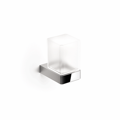 Wall-mounted tumbler holder with satined glass tumbler
