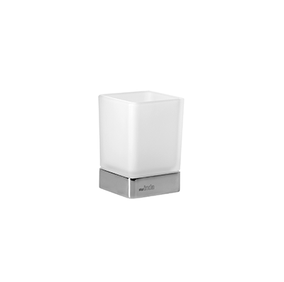 Wall-mounted tumbler holder with satined glass tumbler