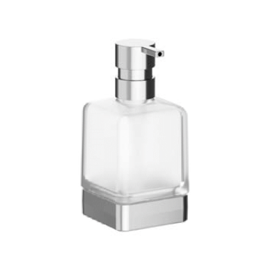 Tabletop soap dispenser with satined glass container and  pump in finishing