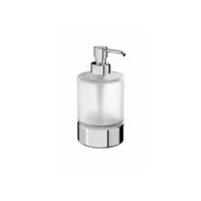 Tabletop soap dispenser with glass container and pump in finishing