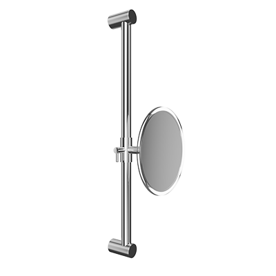Wall-mounted magnifying mirror on slide rail bar