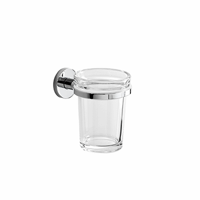 Wall-mounted tumbler holder with extra clear transparent glass tumbler