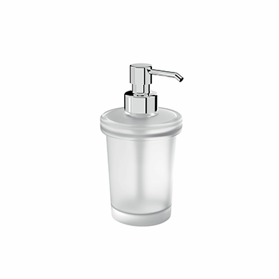 Soap dispenser in transparent glass with pump in finishing for arts