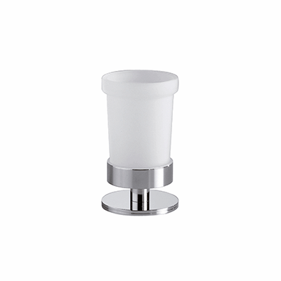 Tabletop tumbler holder with satined glass tumbler