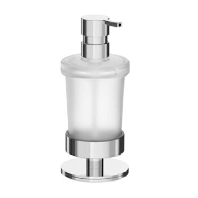 Tabletop soap dispenser with satined glass container and chrome-plated brass pump