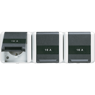 SCHUKO®-Dreifach-Steckdose, 16 A 250 V ~, mit Schriftfeld, waagerecht, IP 44, WG 800