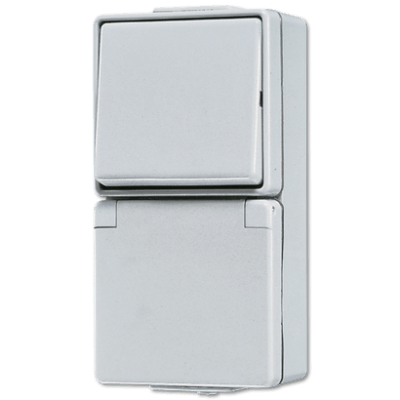 SCHUKO®-Steckdose 16 A 250 V ~ mit Schalter Universal Aus-Wechsel 10 AX 250 V ~, IP 44, WG 600