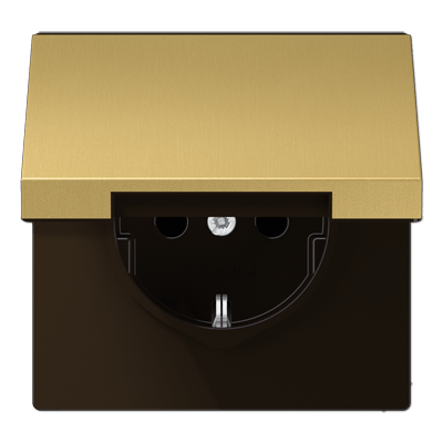 SCHUKO®-Steckdose, 16 A 250 V ~, Schraubklemmen, Klappdeckel, Serie LS, Messing classic
