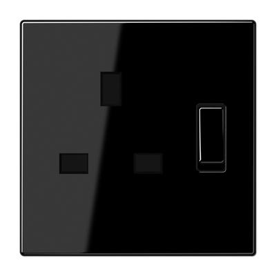 Abschaltbare Steckdose, British Standard, 13 A 250 V ~, Schraubklemmen, mit Berührungsschutz, Duroplast, Serie LS, schwarz