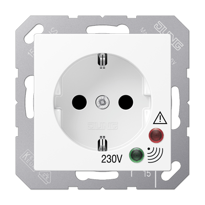 SCHUKO®-Steckdose, 16 A 250 V ~, Schraubklemmen, mit Funktionsanzeige, mit Überspannungsschutz, Duroplast, Serie AS/A, alpinweiß