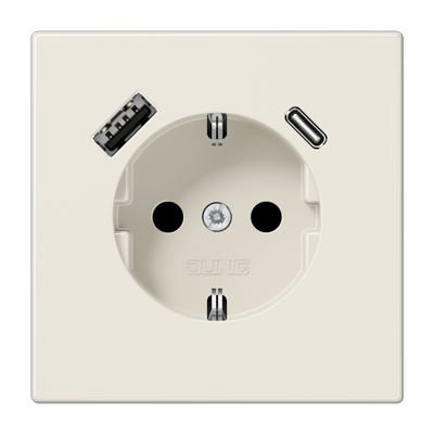 SCHUKO®-Steckdose 16 A 250 V ~, mit USB-Ladegerät 1 x Typ A + 1 x Typ C, SAFETY+, Serie LS, weiß
