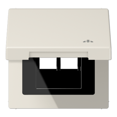 Klappdeckel (mit Rückstellfeder), mit Symbol LAN, Thermoplast, Serie LS, weiß (ivory)