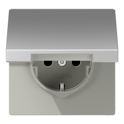 SCHUKO®-Steckdose, 16 A 250 V ~, Schraubklemmen, Klappdeckel, Serie LS, Aluminium