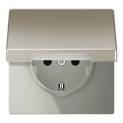 SCHUKO®-Steckdose, 16 A 250 V ~, Schraubklemmen, Klappdeckel, Serie LS, Edelstahl