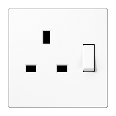Abschaltbare Steckdose, British Standard, 13 A 250 V ~, Schraubklemmen, mit Berührungsschutz, Duroplast, Serie LS, alpinweiß